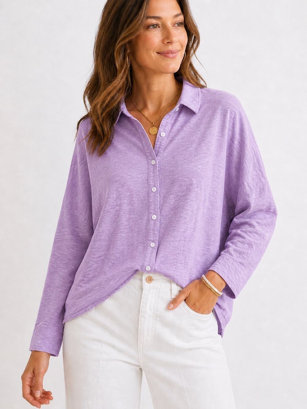 DYLAN 100% Cotton Lavender Purple Button Down Shirt Coastal Grandma New | XL